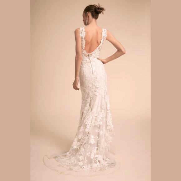 BHLDN Anthropologie Liesel Gown Lace Reversible Ivory/Nude Lining US 14 NWT - Picture 4 of 12